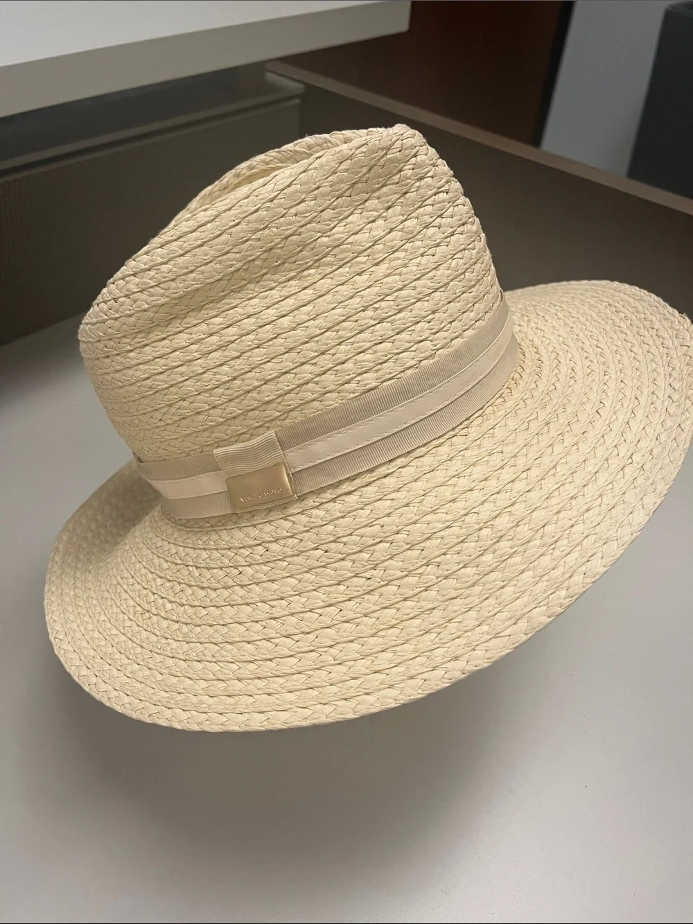 Vince Camuto Cream Straw Fedora with Grosgrain Band
